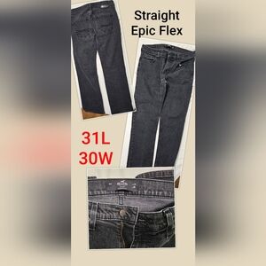 Hollister Men's Dark Gray/Black Washed Look Straight Jeans